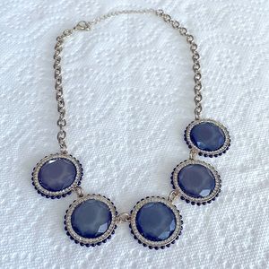 LOFT Blue Gray Jeweled Necklace. 5” Drop.